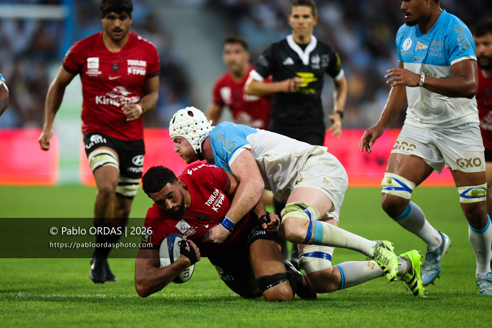 Swan Rebbadj, lors du match de Top 14 entre l'Aviron bayonnais et Toulon, le 5 septembre 2026 au stade Jean Dauger de Bayonne, France (Photo Pablo ORDAS)
