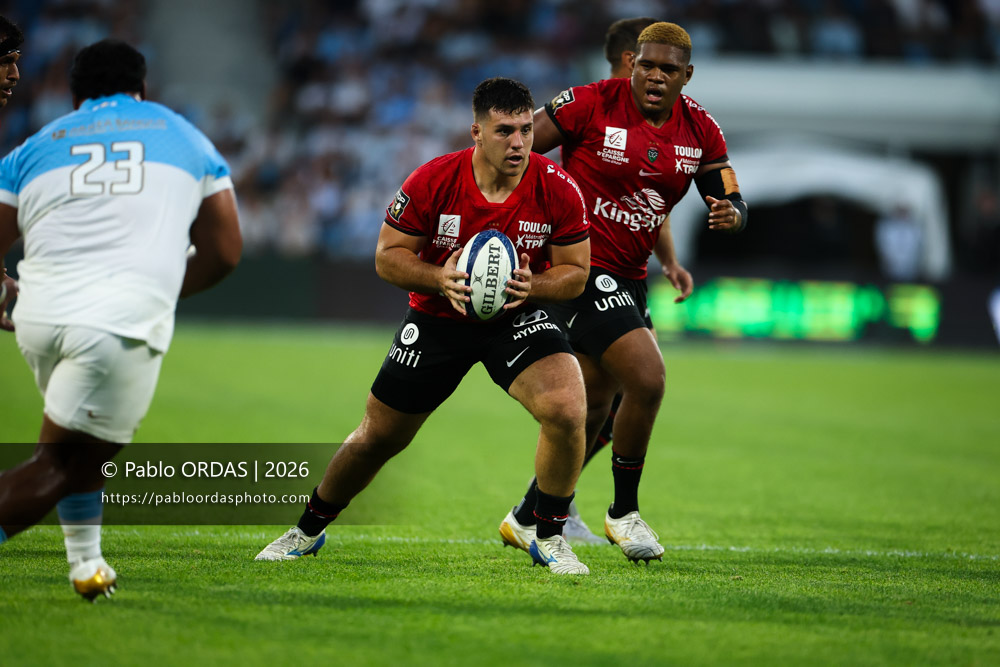 Pierre Damond, lors du match de Top 14 entre l'Aviron bayonnais et Toulon, le 5 septembre 2026 au stade Jean Dauger de Bayonne, France (Photo Pablo ORDAS)