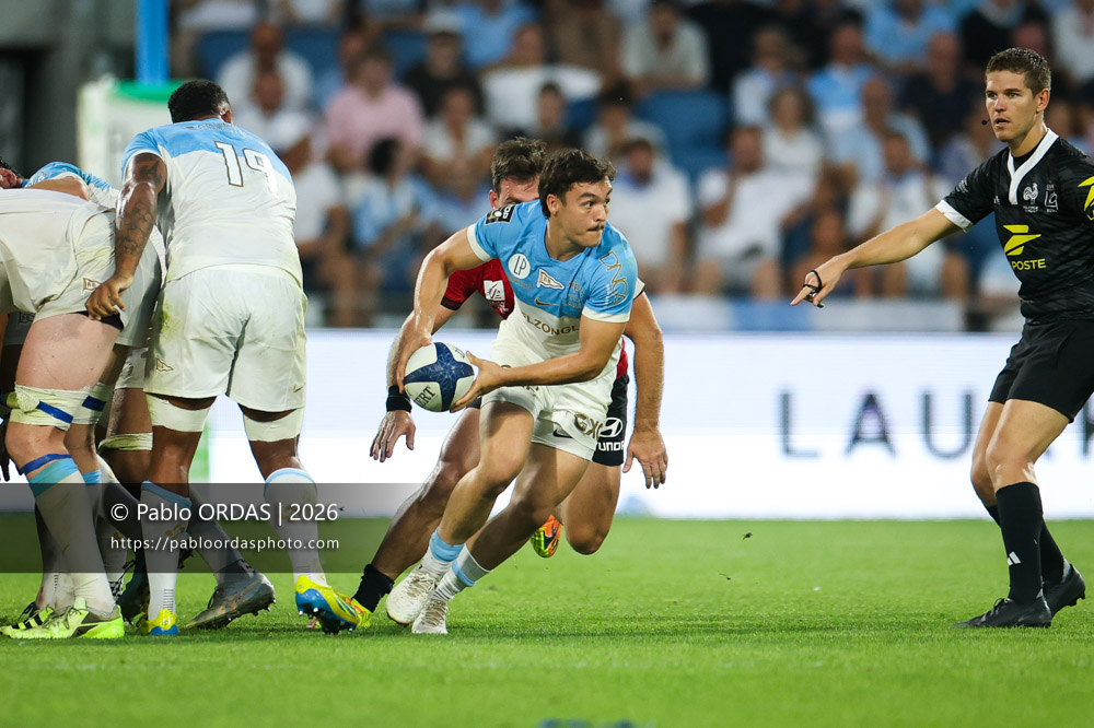 Baptiste Tilloles, lors du match de Top 14 entre l'Aviron bayonnais et Toulon, le 5 septembre 2026 au stade Jean Dauger de Bayonne, France (Photo Pablo ORDAS)