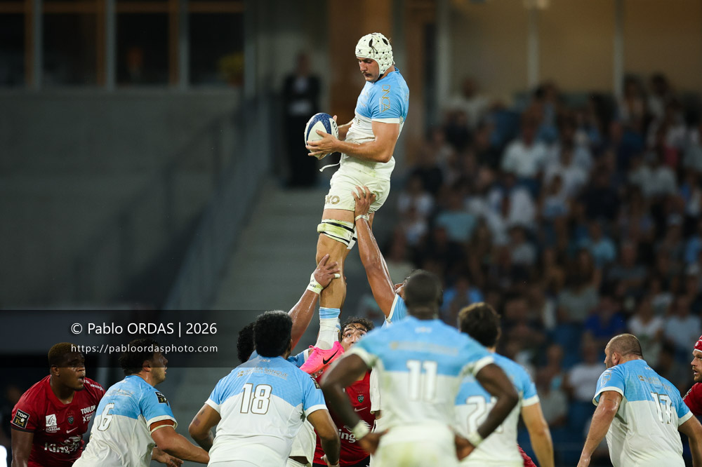 Esteban Capilla, lors du match de Top 14 entre l'Aviron bayonnais et Toulon, le 5 septembre 2026 au stade Jean Dauger de Bayonne, France (Photo Pablo ORDAS)
