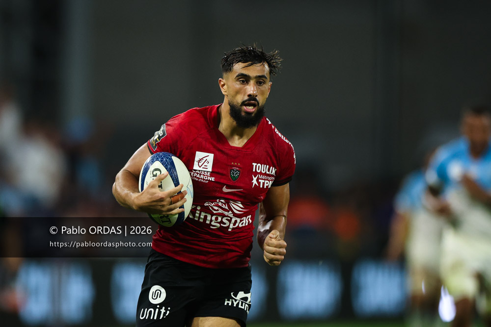 Rayan Rebbadj, lors du match de Top 14 entre l'Aviron bayonnais et Toulon, le 5 septembre 2026 au stade Jean Dauger de Bayonne, France (Photo Pablo ORDAS)