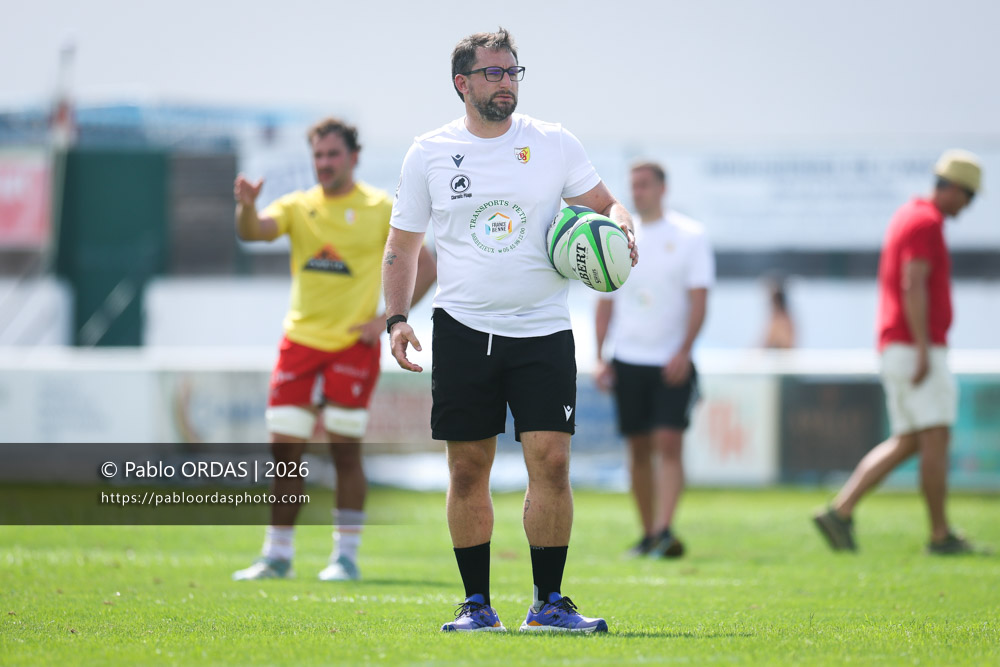 Florian Piron, lors du match de Fédéraile 1 entre l'Anglet olympique et l'Union Barbezieux Jonzac, le 6 septembre 2026 au stade Saint-Jean d'Anglet, France (Photo Pablo ORDAS)