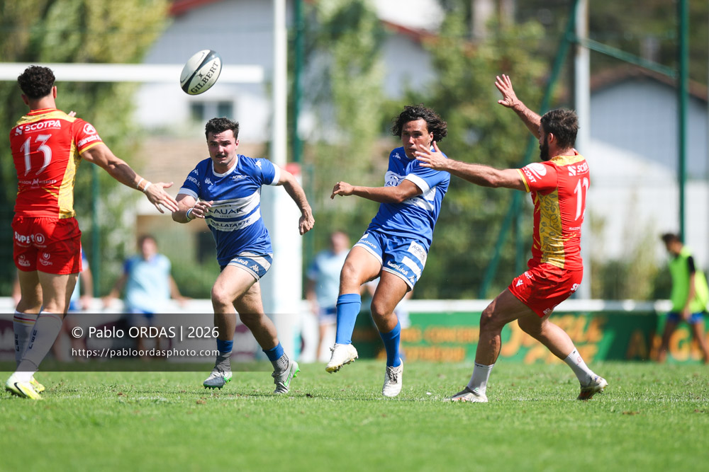 Jules Lartigau, lors du match de Fédéraile 1 entre l'Anglet olympique et l'Union Barbezieux Jonzac, le 6 septembre 2026 au stade Saint-Jean d'Anglet, France (Photo Pablo ORDAS)