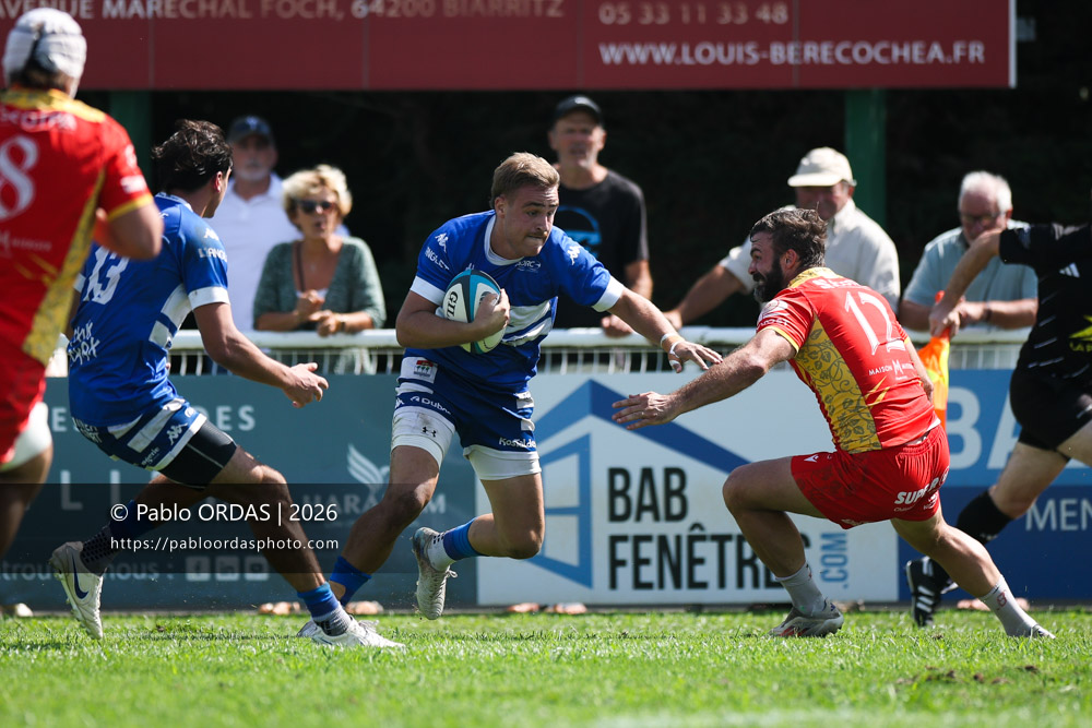 Thomas Pulon, lors du match de Fédéraile 1 entre l'Anglet olympique et l'Union Barbezieux Jonzac, le 6 septembre 2026 au stade Saint-Jean d'Anglet, France (Photo Pablo ORDAS)