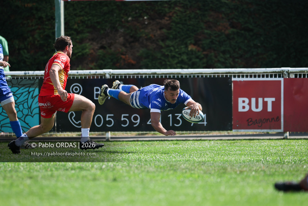 Maxime Rourre, lors du match de Fédéraile 1 entre l'Anglet olympique et l'Union Barbezieux Jonzac, le 6 septembre 2026 au stade Saint-Jean d'Anglet, France (Photo Pablo ORDAS)