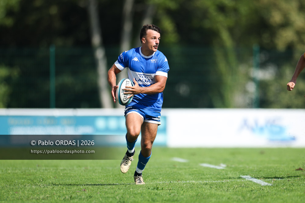Maxime Rourre, lors du match de Fédéraile 1 entre l'Anglet olympique et l'Union Barbezieux Jonzac, le 6 septembre 2026 au stade Saint-Jean d'Anglet, France (Photo Pablo ORDAS)