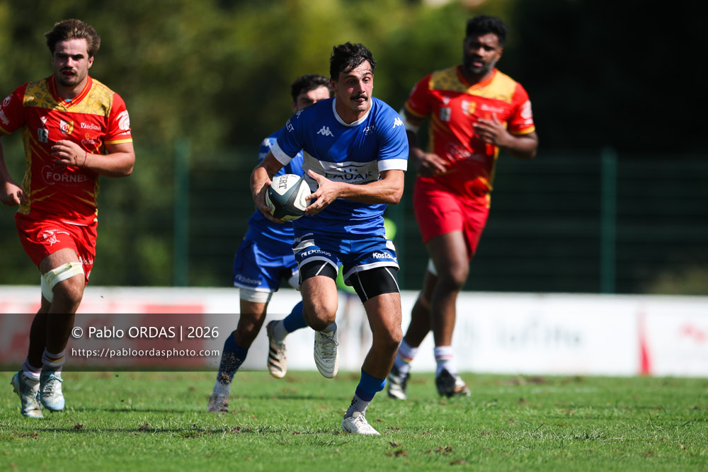 Iban Tsouladzé, lors du match de Fédéraile 1 entre l'Anglet olympique et l'Union Barbezieux Jonzac, le 6 septembre 2026 au stade Saint-Jean d'Anglet, France (Photo Pablo ORDAS)