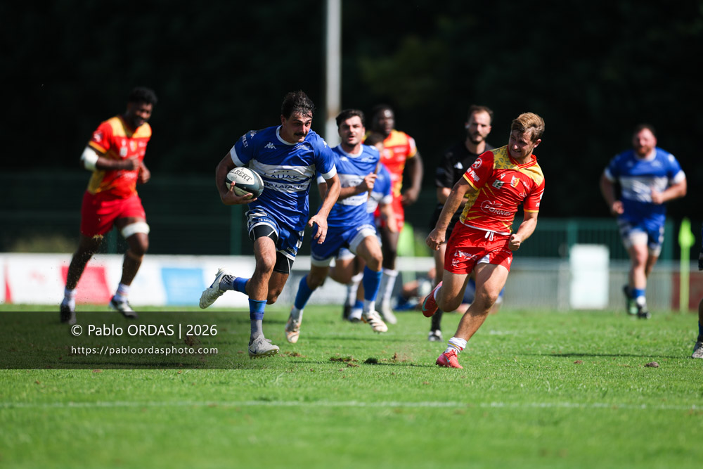 Iban Tsouladzé, lors du match de Fédéraile 1 entre l'Anglet olympique et l'Union Barbezieux Jonzac, le 6 septembre 2026 au stade Saint-Jean d'Anglet, France (Photo Pablo ORDAS)