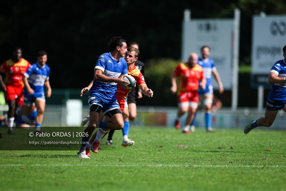 Iban Tsouladzé, lors du match de Fédéraile 1 entre l'Anglet olympique et l'Union Barbezieux Jonzac, le 6 septembre 2026 au stade Saint-Jean d'Anglet, France (Photo Pablo ORDAS)