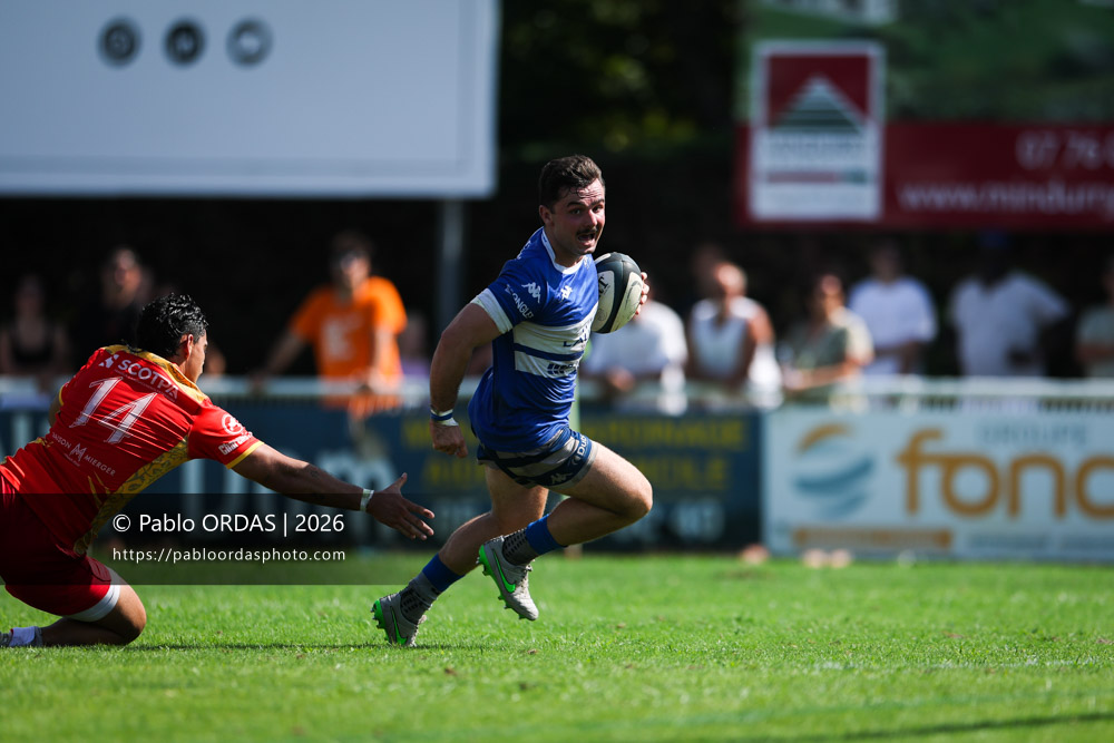 Bixente Layan, lors du match de Fédéraile 1 entre l'Anglet olympique et l'Union Barbezieux Jonzac, le 6 septembre 2026 au stade Saint-Jean d'Anglet, France (Photo Pablo ORDAS)