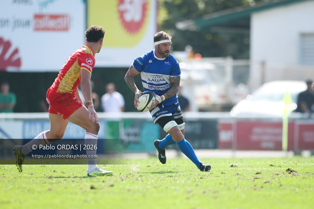 Sébastien Laulhé, lors du match de Fédéraile 1 entre l'Anglet olympique et l'Union Barbezieux Jonzac, le 6 septembre 2026 au stade Saint-Jean d'Anglet, France (Photo Pablo ORDAS)