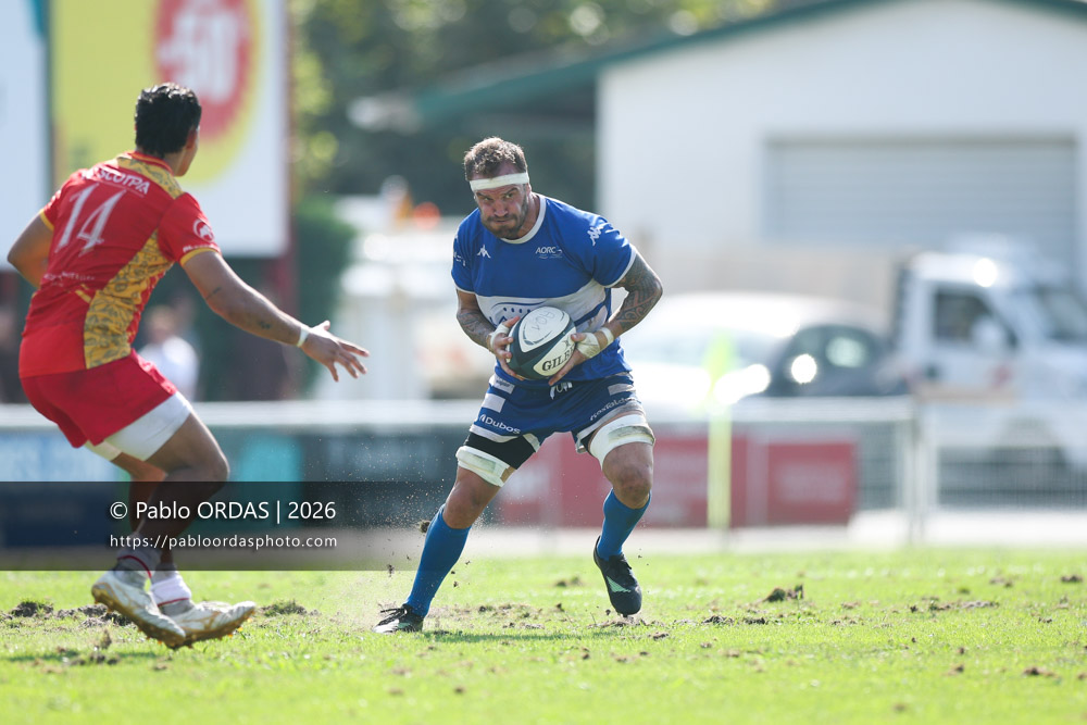 Sébastien Laulhé, lors du match de Fédéraile 1 entre l'Anglet olympique et l'Union Barbezieux Jonzac, le 6 septembre 2026 au stade Saint-Jean d'Anglet, France (Photo Pablo ORDAS)