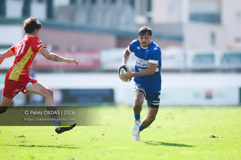 Iban Tsouladzé, lors du match de Fédéraile 1 entre l'Anglet olympique et l'Union Barbezieux Jonzac, le 6 septembre 2026 au stade Saint-Jean d'Anglet, France (Photo Pablo ORDAS)