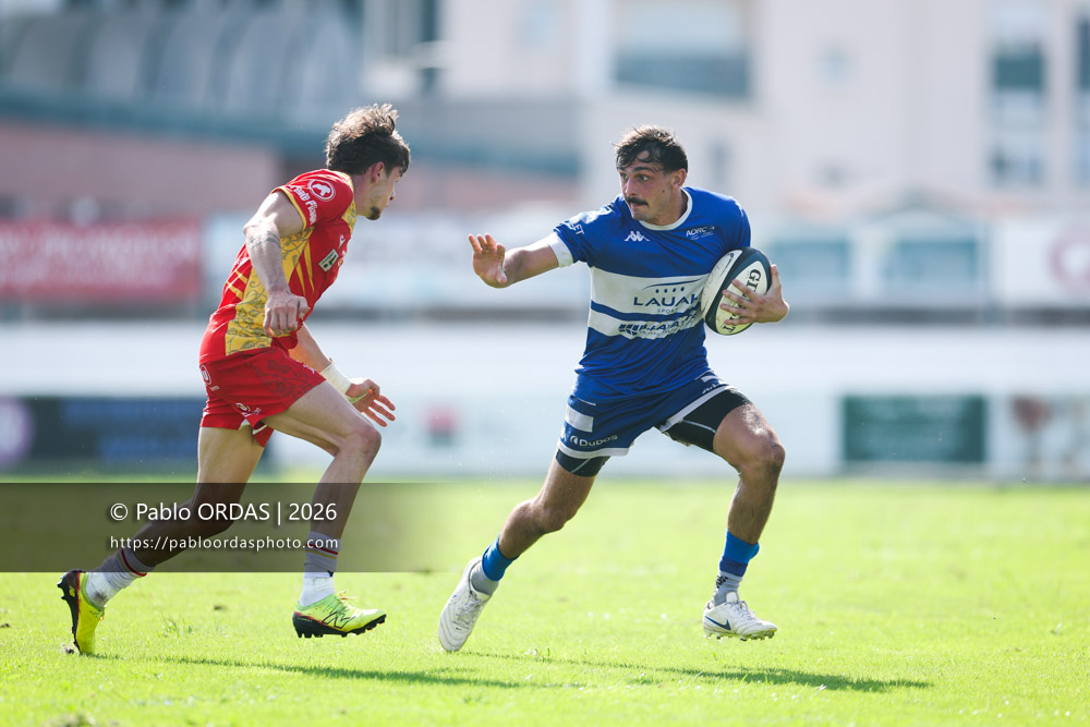 Iban Tsouladzé, lors du match de Fédéraile 1 entre l'Anglet olympique et l'Union Barbezieux Jonzac, le 6 septembre 2026 au stade Saint-Jean d'Anglet, France (Photo Pablo ORDAS)