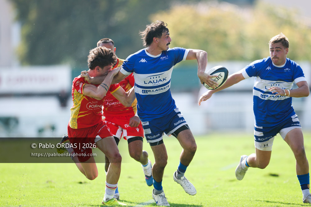 Iban Tsouladzé, lors du match de Fédéraile 1 entre l'Anglet olympique et l'Union Barbezieux Jonzac, le 6 septembre 2026 au stade Saint-Jean d'Anglet, France (Photo Pablo ORDAS)