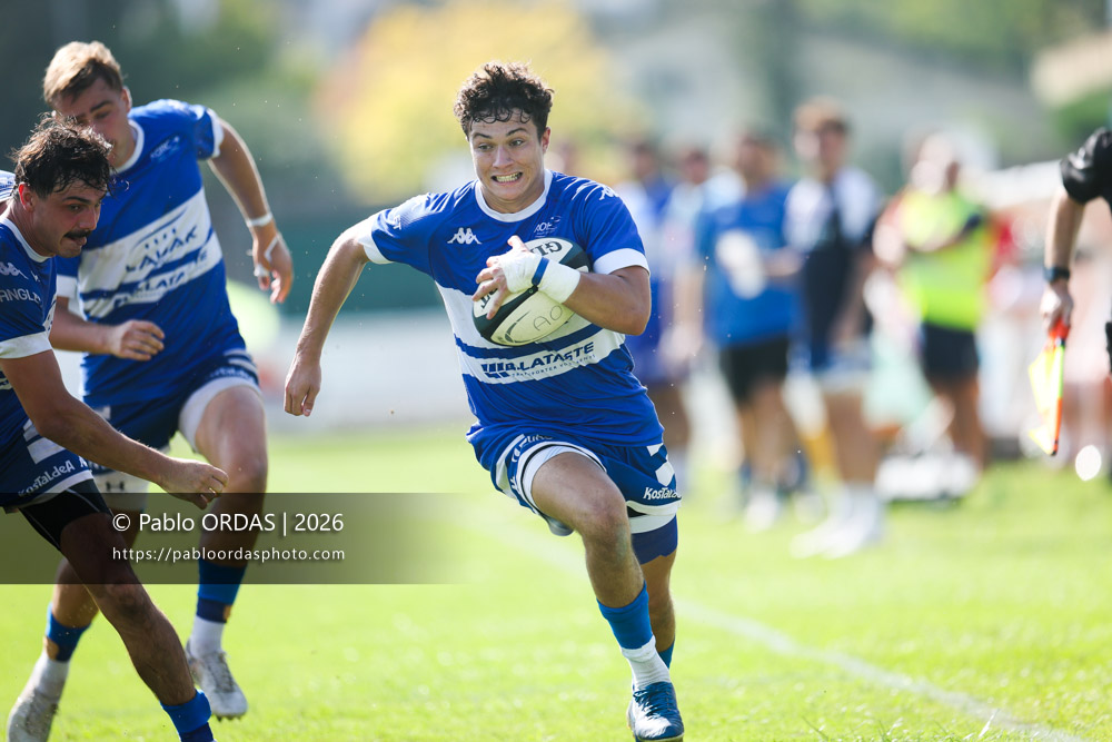 Johane Idiart, lors du match de Fédéraile 1 entre l'Anglet olympique et l'Union Barbezieux Jonzac, le 6 septembre 2026 au stade Saint-Jean d'Anglet, France (Photo Pablo ORDAS)