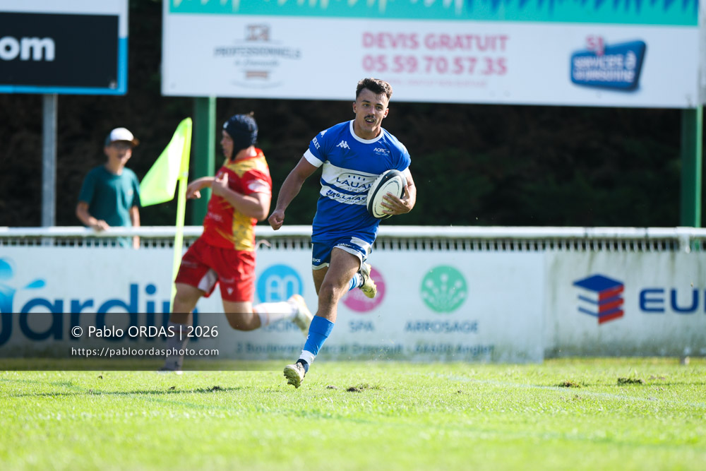 Maxime Rourre, lors du match de Fédéraile 1 entre l'Anglet olympique et l'Union Barbezieux Jonzac, le 6 septembre 2026 au stade Saint-Jean d'Anglet, France (Photo Pablo ORDAS)