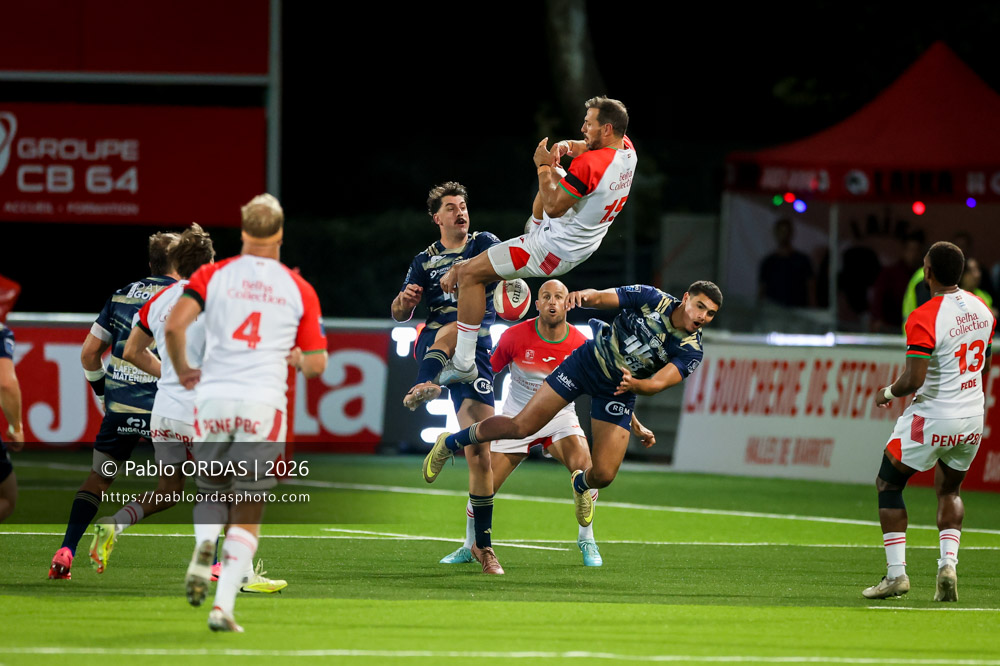 Kylian Jaminet, lors du match de Pro D2 entre le Biarritz olympique et Colomiers, le 10 septembre 2026 au stade Aguiléra de Biarritz, France (Photo Pablo ORDAS)