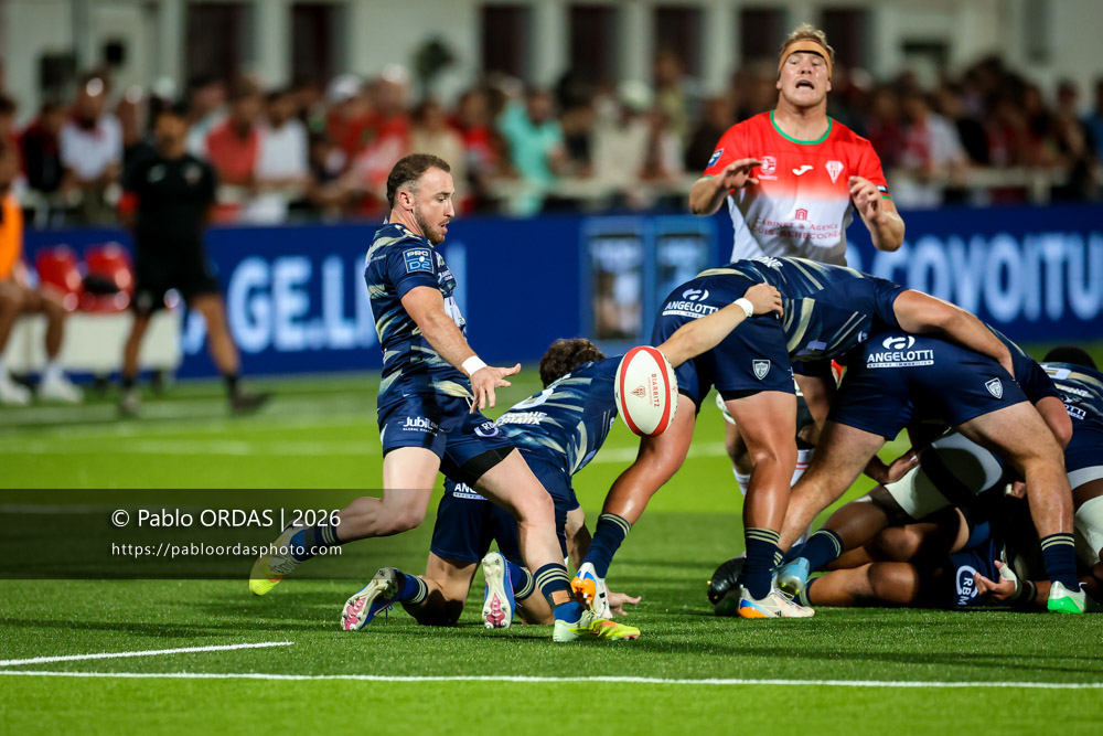 Ugo Séguéla, lors du match de Pro D2 entre le Biarritz olympique et Colomiers, le 10 septembre 2026 au stade Aguiléra de Biarritz, France (Photo Pablo ORDAS)