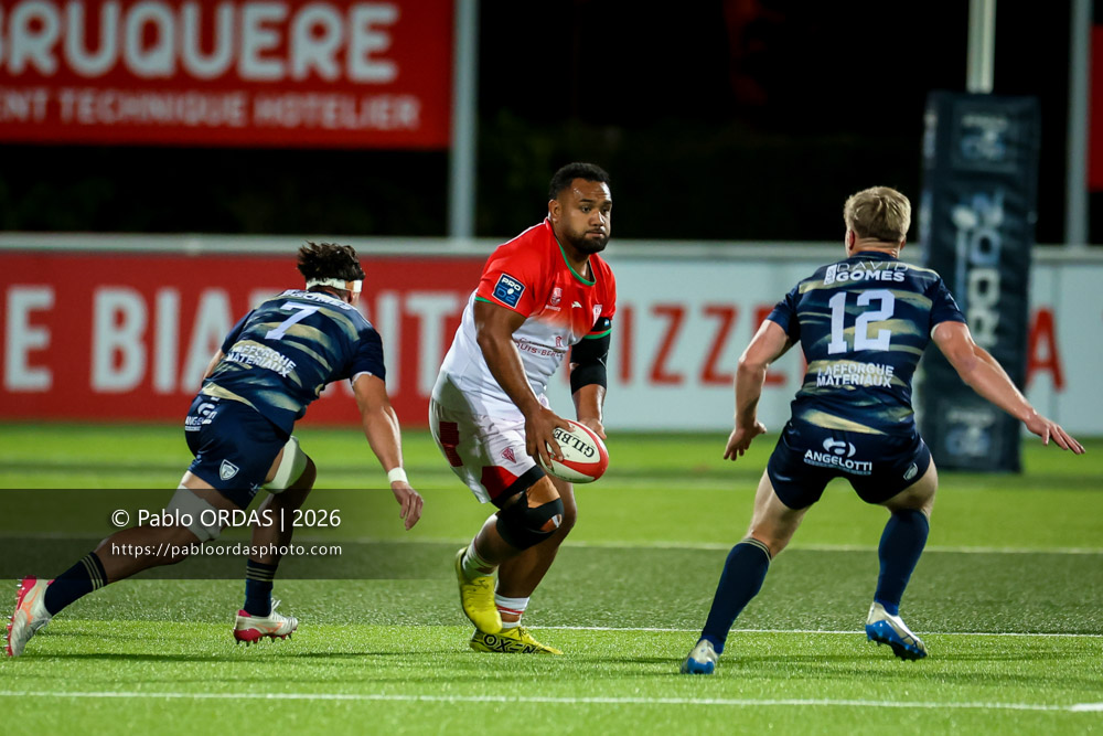 Sione Vailanu, lors du match de Pro D2 entre le Biarritz olympique et Colomiers, le 10 septembre 2026 au stade Aguiléra de Biarritz, France (Photo Pablo ORDAS)