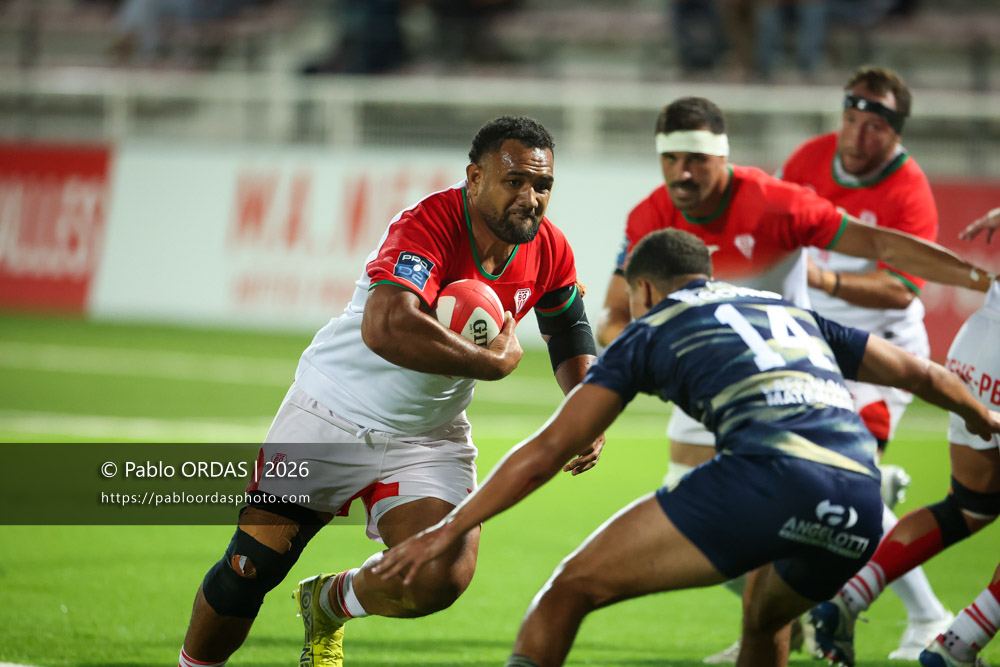 Sione Vailanu, lors du match de Pro D2 entre le Biarritz olympique et Colomiers, le 10 septembre 2026 au stade Aguiléra de Biarritz, France (Photo Pablo ORDAS)
