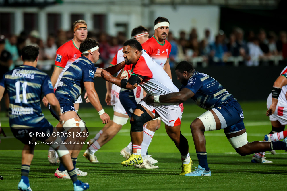 Sione Vailanu, lors du match de Pro D2 entre le Biarritz olympique et Colomiers, le 10 septembre 2026 au stade Aguiléra de Biarritz, France (Photo Pablo ORDAS)