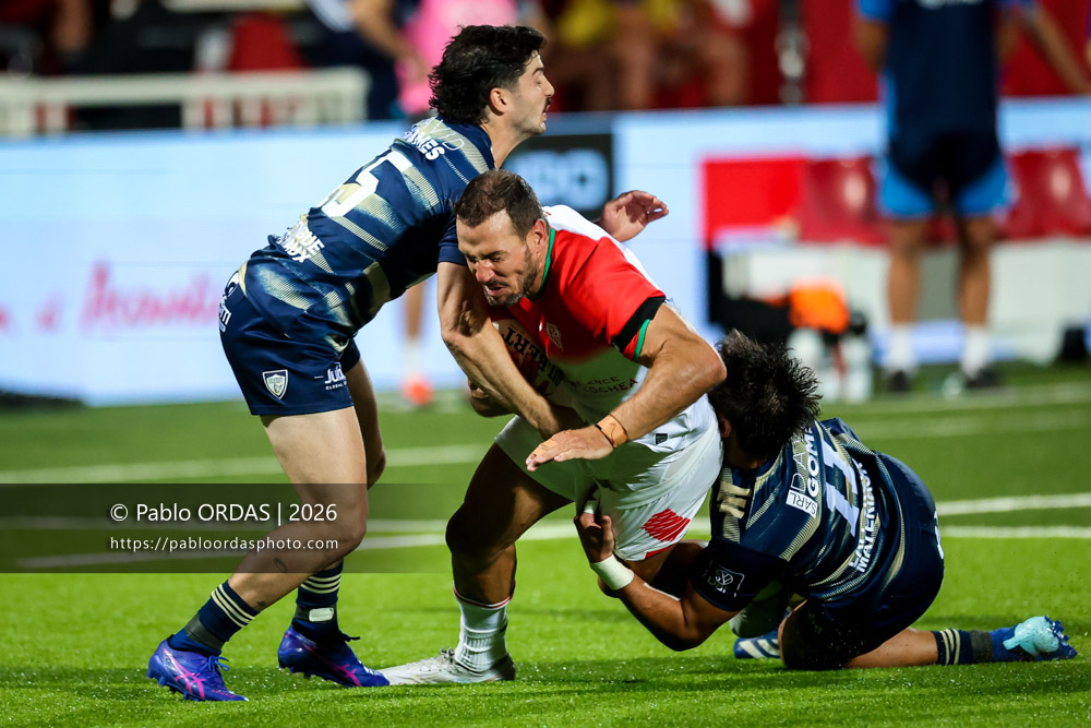 Kylian Jaminet, lors du match de Pro D2 entre le Biarritz olympique et Colomiers, le 10 septembre 2026 au stade Aguiléra de Biarritz, France (Photo Pablo ORDAS)