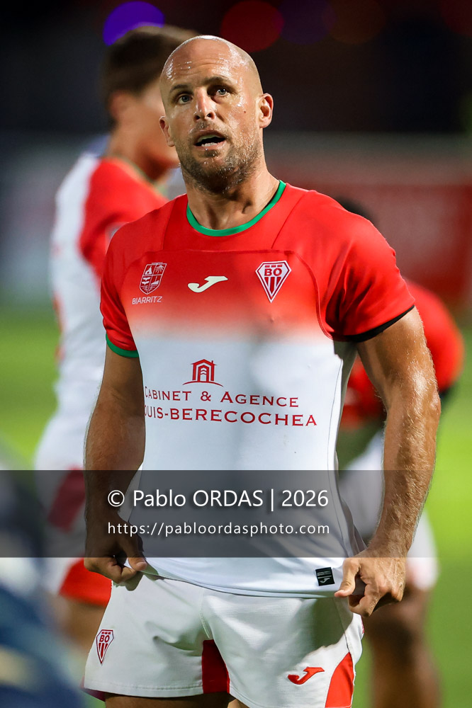 Mathieu Acebes, lors du match de Pro D2 entre le Biarritz olympique et Colomiers, le 10 septembre 2026 au stade Aguiléra de Biarritz, France (Photo Pablo ORDAS)