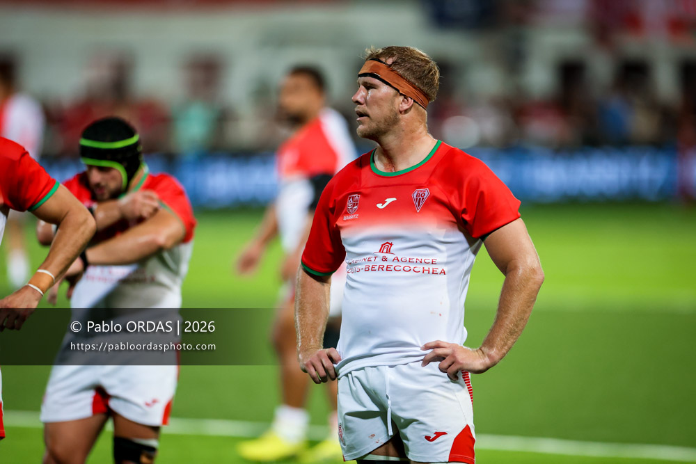 Heath Backhouse, lors du match de Pro D2 entre le Biarritz olympique et Colomiers, le 10 septembre 2026 au stade Aguiléra de Biarritz, France (Photo Pablo ORDAS)