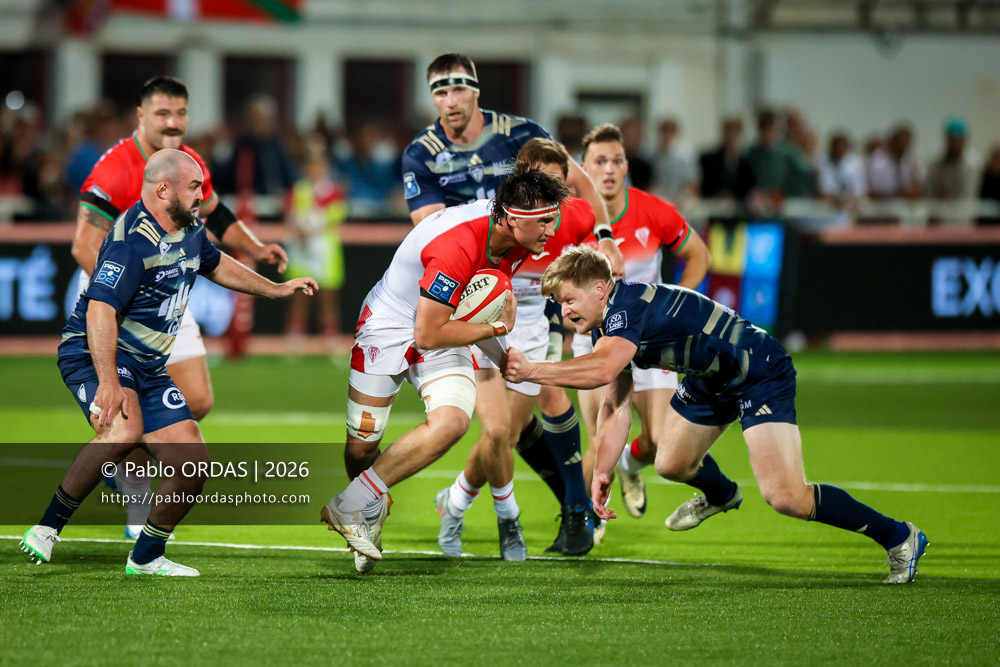Andrea Sacco, lors du match de Pro D2 entre le Biarritz olympique et Colomiers, le 10 septembre 2026 au stade Aguiléra de Biarritz, France (Photo Pablo ORDAS)