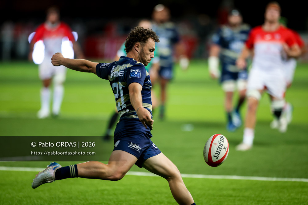 Thibault Debaës, lors du match de Pro D2 entre le Biarritz olympique et Colomiers, le 10 septembre 2026 au stade Aguiléra de Biarritz, France (Photo Pablo ORDAS)