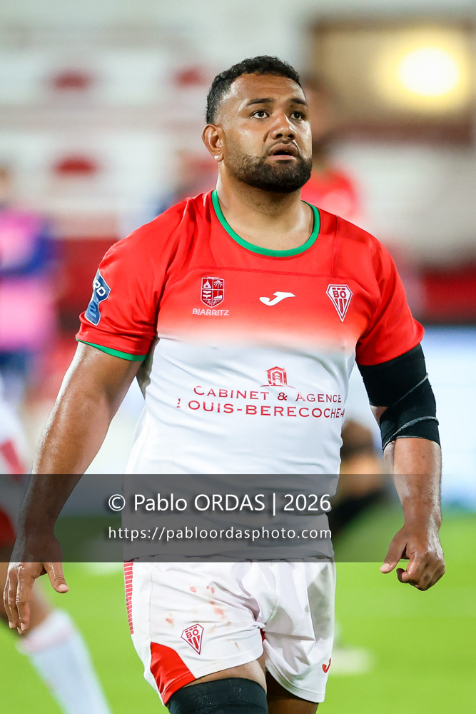 Sione Vailanu, lors du match de Pro D2 entre le Biarritz olympique et Colomiers, le 10 septembre 2026 au stade Aguiléra de Biarritz, France (Photo Pablo ORDAS)