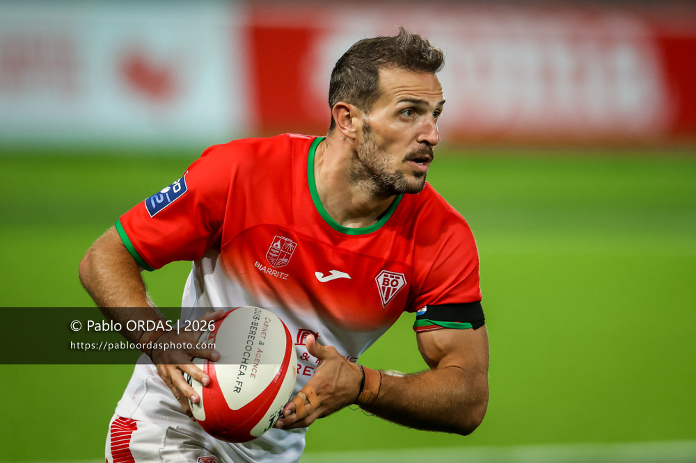 Kylian Jaminet, lors du match de Pro D2 entre le Biarritz olympique et Colomiers, le 10 septembre 2026 au stade Aguiléra de Biarritz, France (Photo Pablo ORDAS)
