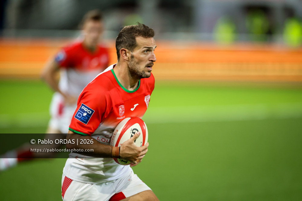 Kylian Jaminet, lors du match de Pro D2 entre le Biarritz olympique et Colomiers, le 10 septembre 2026 au stade Aguiléra de Biarritz, France (Photo Pablo ORDAS)
