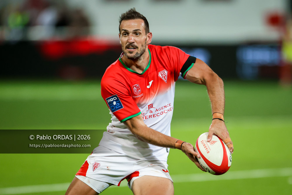 Kylian Jaminet, lors du match de Pro D2 entre le Biarritz olympique et Colomiers, le 10 septembre 2026 au stade Aguiléra de Biarritz, France (Photo Pablo ORDAS)