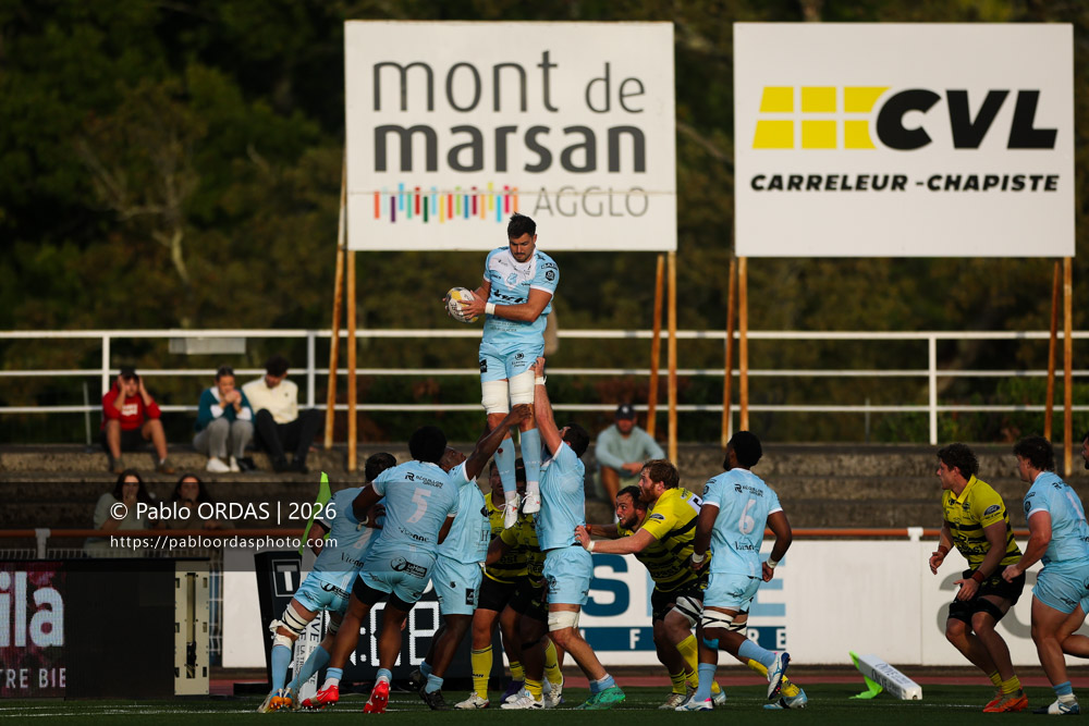Ciaran O'Flynn, lors du match de Nationale entre le Stade montois et le CS Vienne, le 21 août 2026 au stade Guy et André Boniface de Mont-de-Marsan, France (Photo Pablo ORDAS)