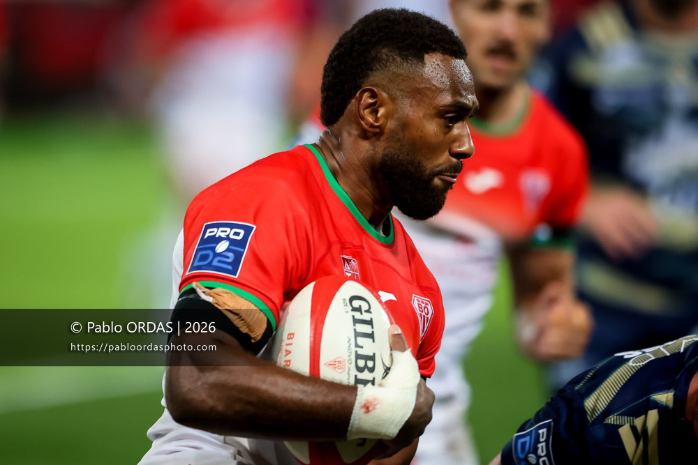 Mosese Dawai, lors du match de Pro D2 entre le Biarritz olympique et Colomiers, le 10 septembre 2026 au stade Aguiléra de Biarritz, France (Photo Pablo ORDAS)
