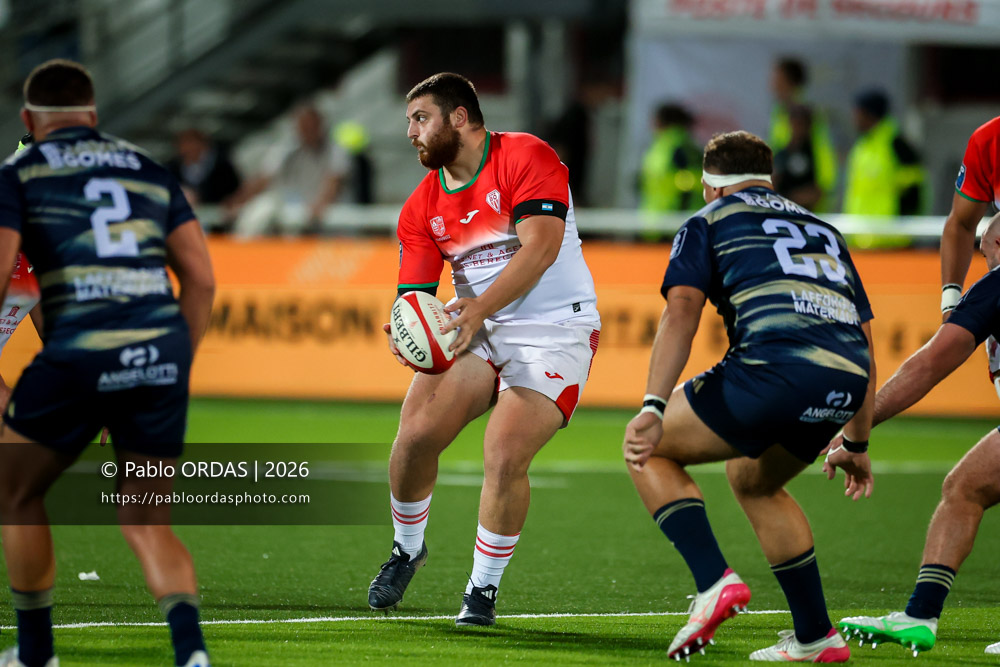 Kakhaber Darbaidze, lors du match de Pro D2 entre le Biarritz olympique et Colomiers, le 10 septembre 2026 au stade Aguiléra de Biarritz, France (Photo Pablo ORDAS)