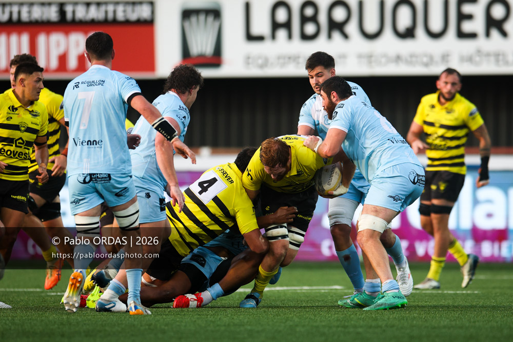 Jannes Kirsten, lors du match de Nationale entre le Stade montois et le CS Vienne, le 21 août 2026 au stade Guy et André Boniface de Mont-de-Marsan, France (Photo Pablo ORDAS)