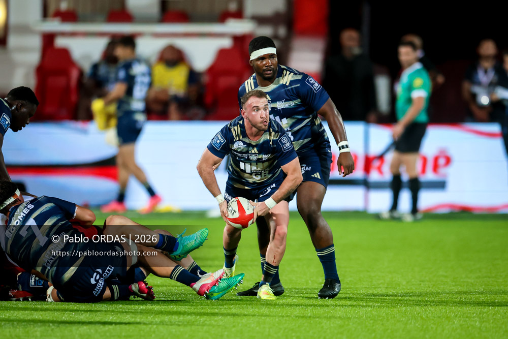 Ugo Séguéla, lors du match de Pro D2 entre le Biarritz olympique et Colomiers, le 10 septembre 2026 au stade Aguiléra de Biarritz, France (Photo Pablo ORDAS)