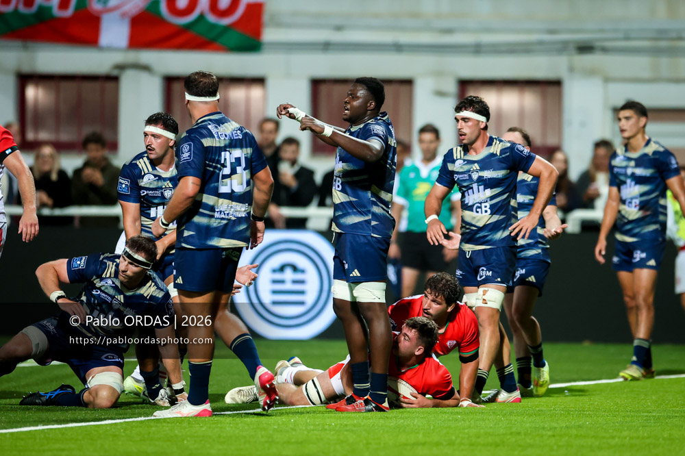 Pierre Emmanuel Pacheco, lors du match de Pro D2 entre le Biarritz olympique et Colomiers, le 10 septembre 2026 au stade Aguiléra de Biarritz, France (Photo Pablo ORDAS)