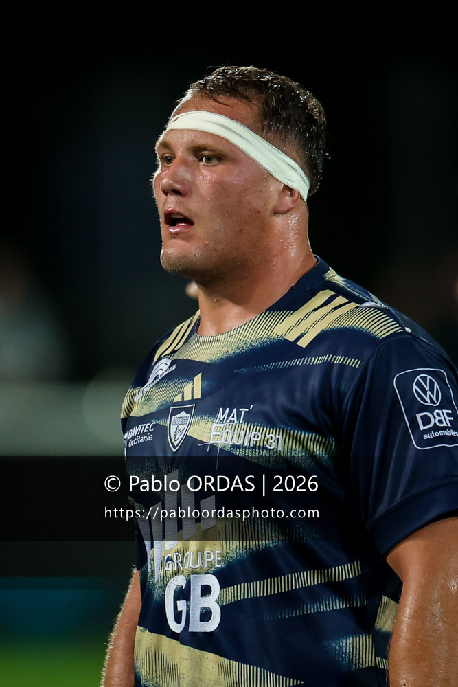 Robin Bellemand, lors du match de Pro D2 entre le Biarritz olympique et Colomiers, le 10 septembre 2026 au stade Aguiléra de Biarritz, France (Photo Pablo ORDAS)