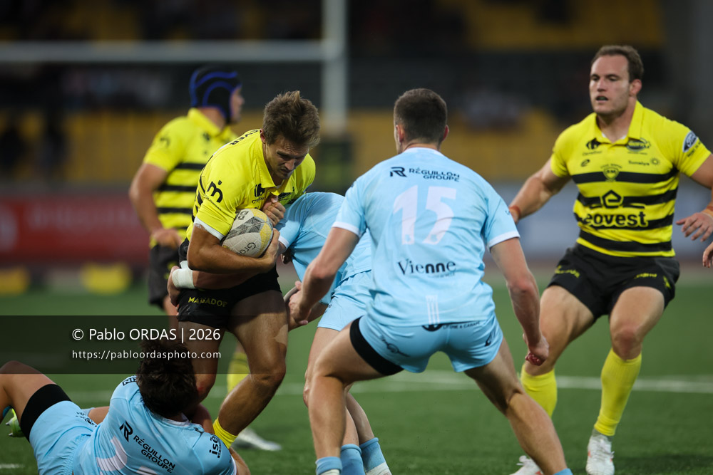 Alexandre de Nardi, lors du match de Nationale entre le Stade montois et le CS Vienne, le 21 août 2026 au stade Guy et André Boniface de Mont-de-Marsan, France (Photo Pablo ORDAS)