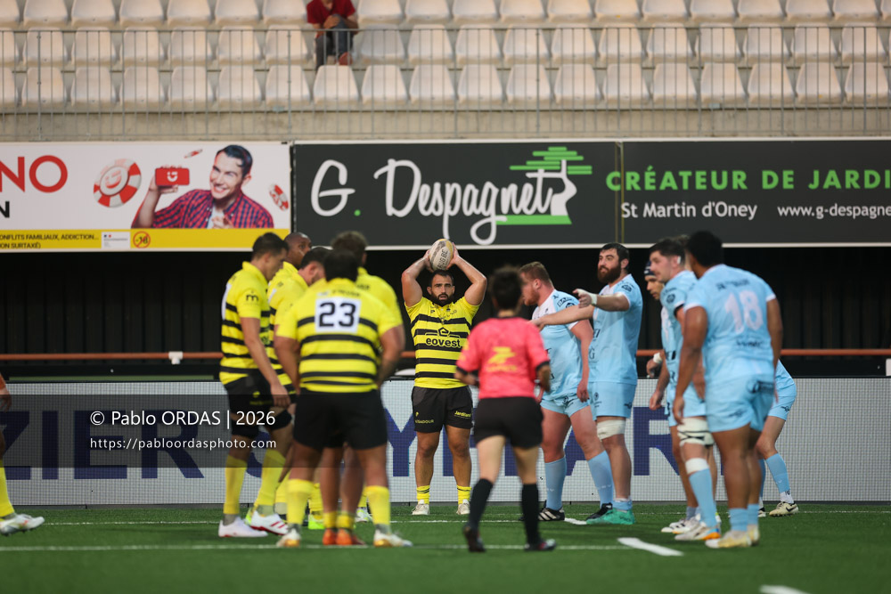 Florian Dufour, lors du match de Nationale entre le Stade montois et le CS Vienne, le 21 août 2026 au stade Guy et André Boniface de Mont-de-Marsan, France (Photo Pablo ORDAS)