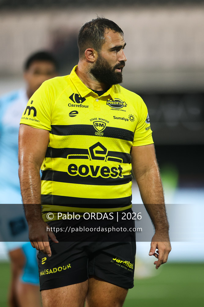 Florian Dufour, lors du match de Nationale entre le Stade montois et le CS Vienne, le 21 août 2026 au stade Guy et André Boniface de Mont-de-Marsan, France (Photo Pablo ORDAS)
