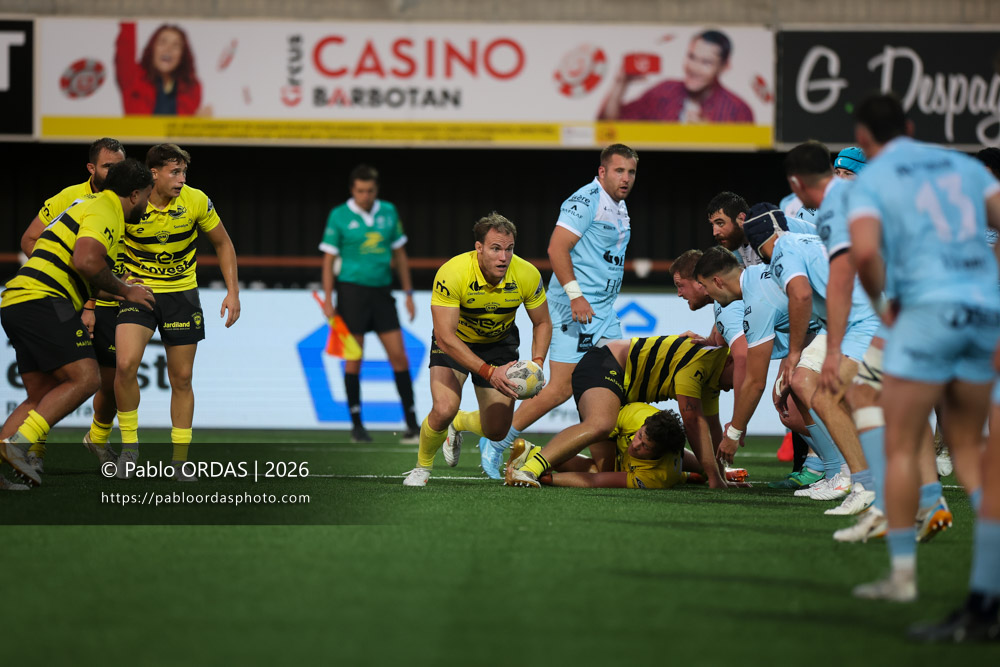 Asier Usarraga, lors du match de Nationale entre le Stade montois et le CS Vienne, le 21 août 2026 au stade Guy et André Boniface de Mont-de-Marsan, France (Photo Pablo ORDAS)
