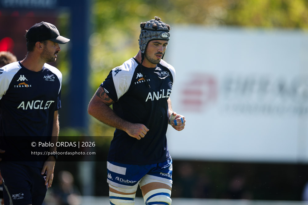 Maxime Egurrola, lors du match de Fédéraile 1 entre l'Anglet olympique et Layrac, le 13 septembre 2026 au stade Saint-Jean d'Anglet, France (Photo Pablo ORDAS)