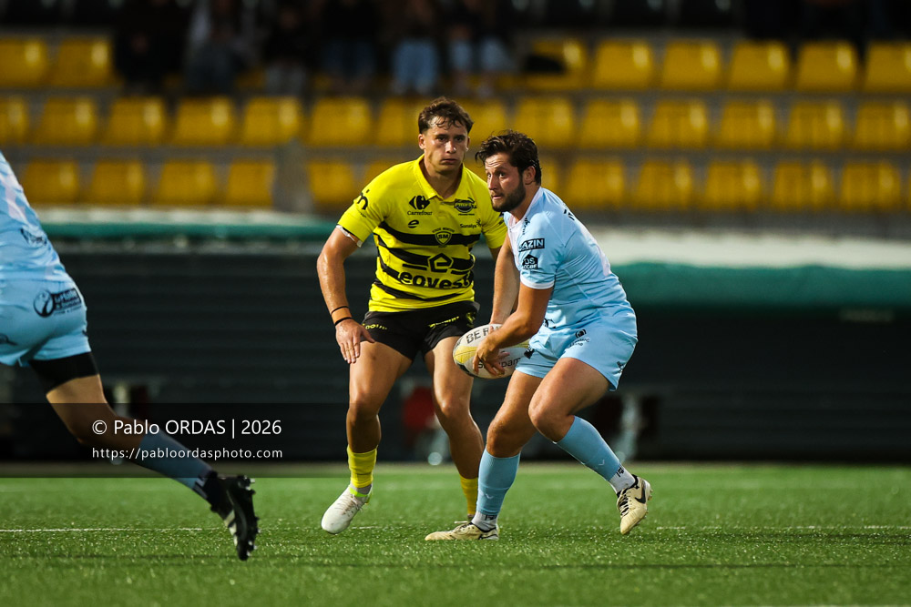 Hugo Deschaux, lors du match de Nationale entre le Stade montois et le CS Vienne, le 21 août 2026 au stade Guy et André Boniface de Mont-de-Marsan, France (Photo Pablo ORDAS)