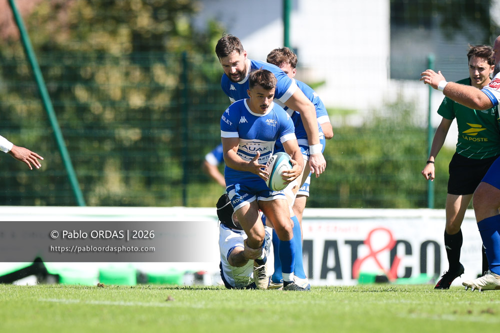 Maxime Rourre, lors du match de Fédéraile 1 entre l'Anglet olympique et Layrac, le 13 septembre 2026 au stade Saint-Jean d'Anglet, France (Photo Pablo ORDAS)