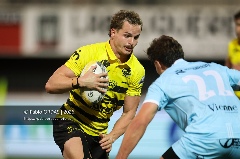 Paul Leraître, lors du match de Nationale entre le Stade montois et le CS Vienne, le 21 août 2026 au stade Guy et André Boniface de Mont-de-Marsan, France (Photo Pablo ORDAS)